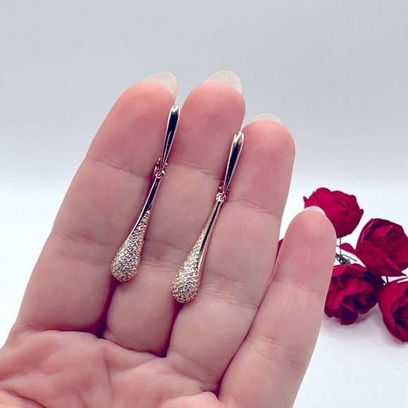 Rose Gold Plated Shining Drop Tassel Dangle Earrings Twinkle Zircon - Picture 2 of 8